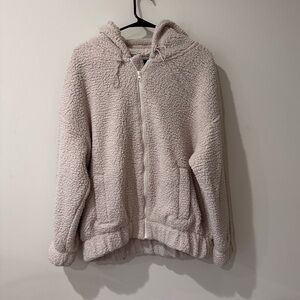 aerie tan Sherpa full zip hooded oversized teddy jacket size small